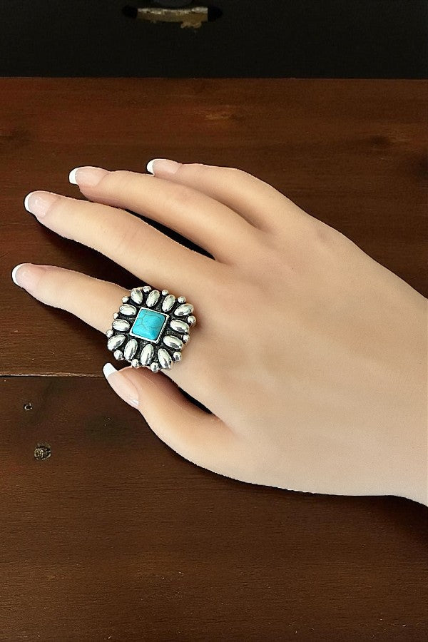 WESTERN SQUARE CONCHO TQ GEM CUFF RING
