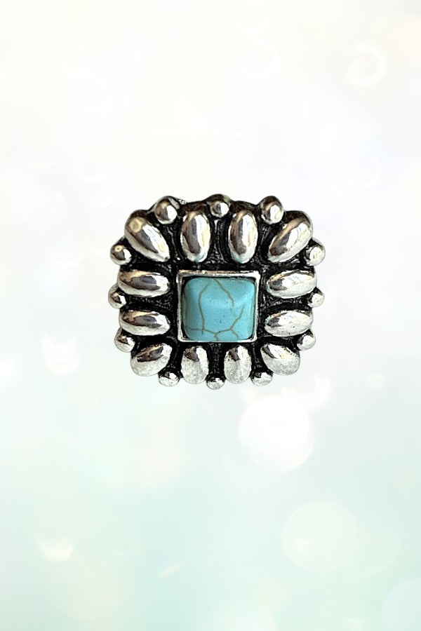 WESTERN SQUARE CONCHO TQ GEM CUFF RING