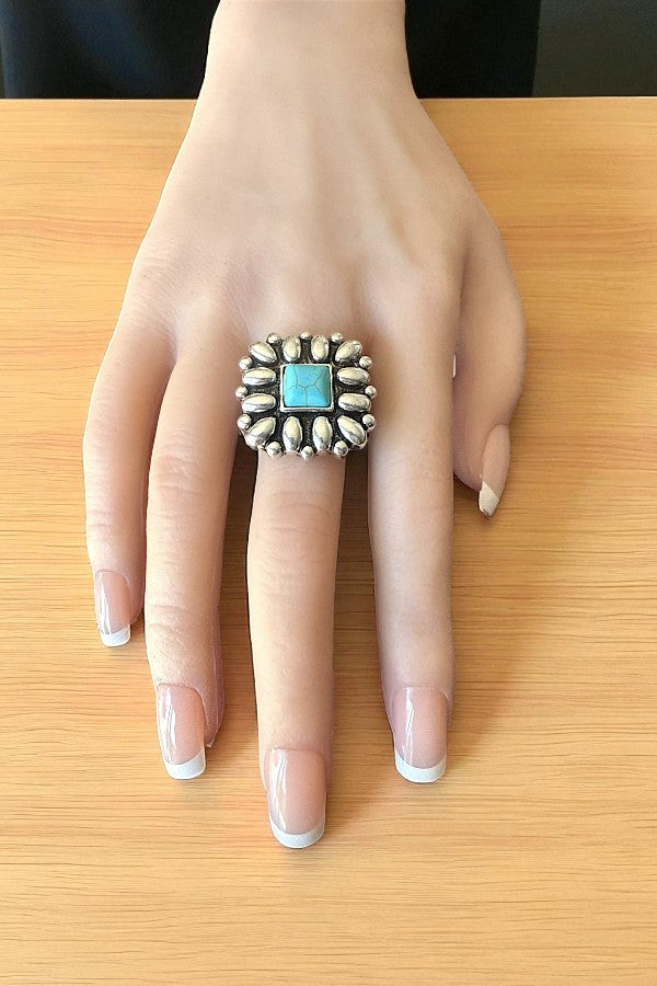 WESTERN SQUARE CONCHO TQ GEM CUFF RING