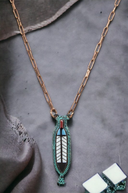 Feather Framed Pendant Necklace Set