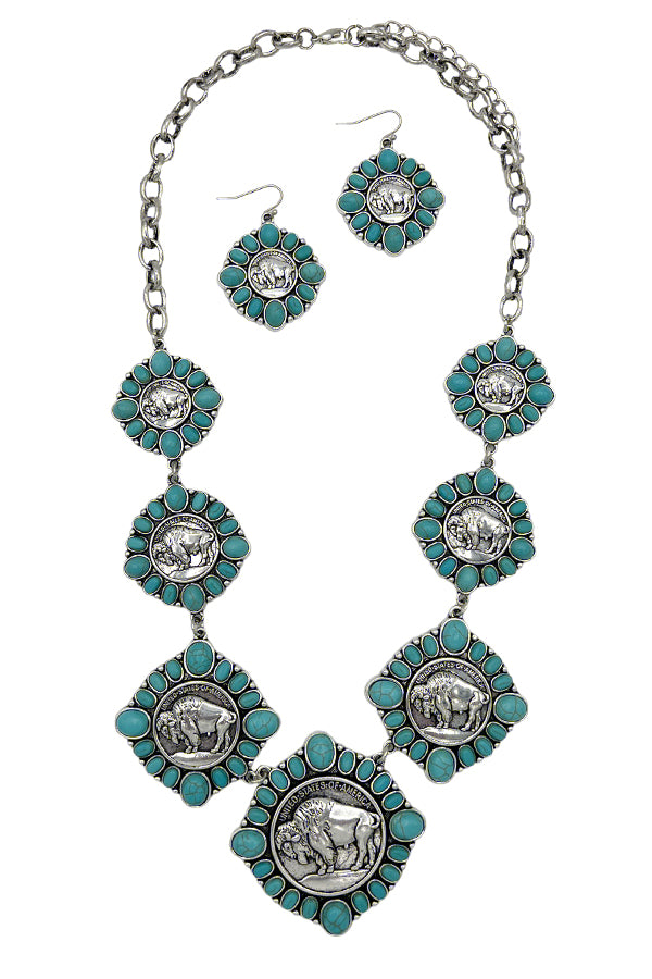 Buffalo Disk Gemstone Necklace Set