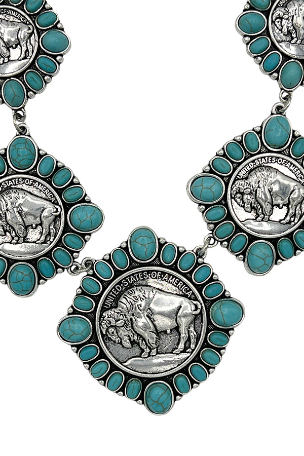 Buffalo Disk Gemstone Necklace Set