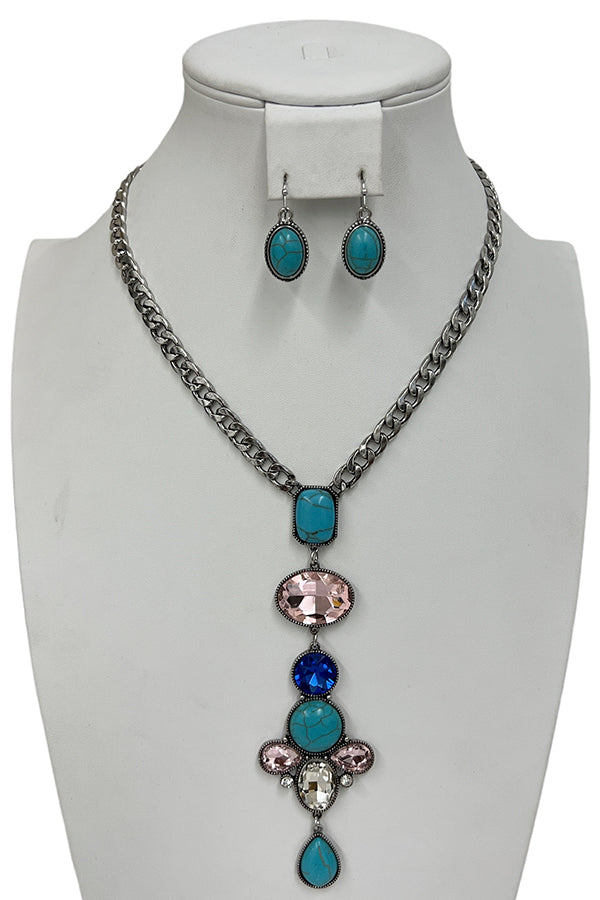 Pave Mix Gem Necklace Set