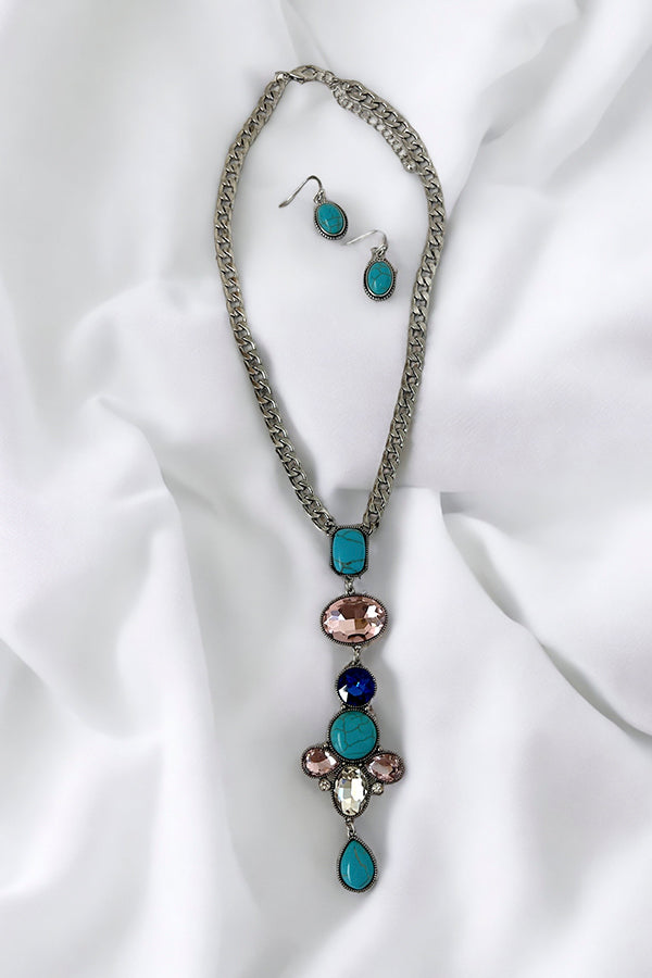 Pave Mix Gem Necklace Set