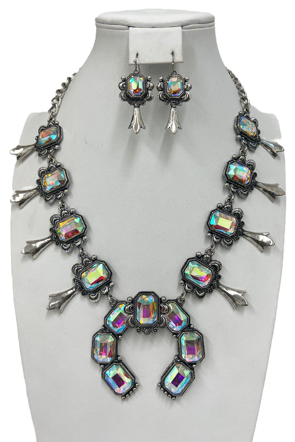 Gemstone Pave Squash Blossom Necklace Set