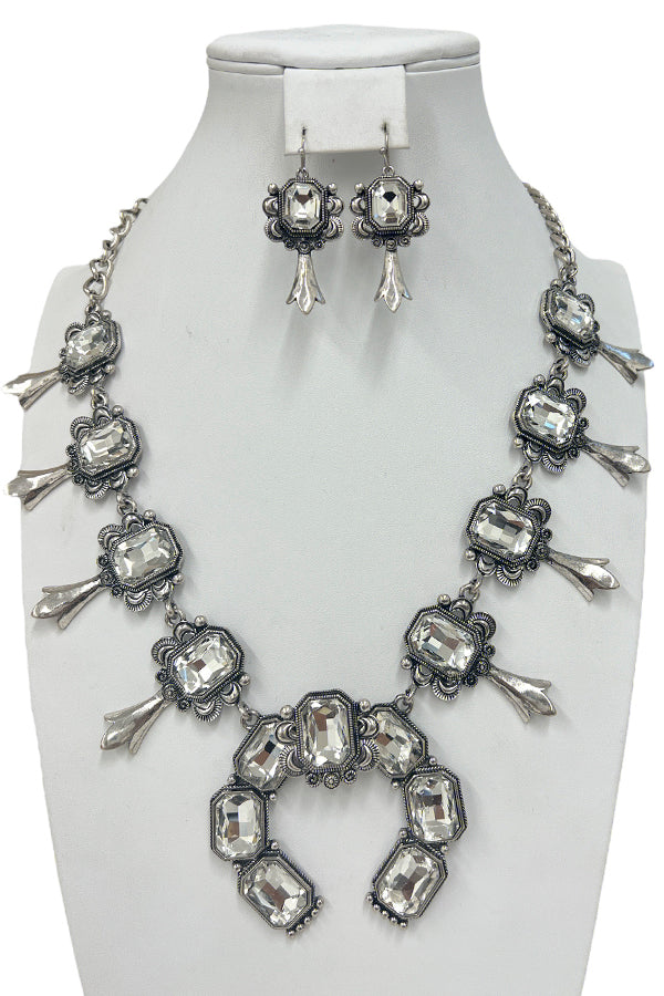 Gemstone Pave Squash Blossom Necklace Set