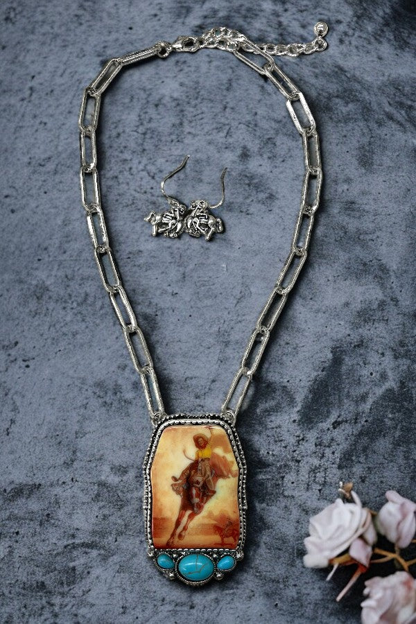 Cowgirl Framed Pendant Necklace Set