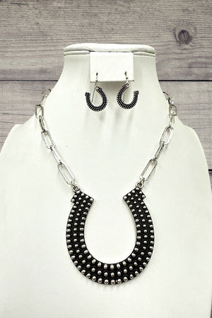 LARGE DOT BUBBLE HORSESHOE PENDANT NECKLACE SET