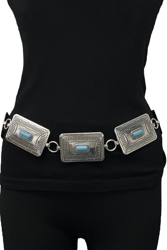 Western Etched Rectangle Link Chain Belt