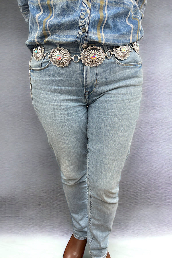 Oval Concho Gem Accent Metal Belt