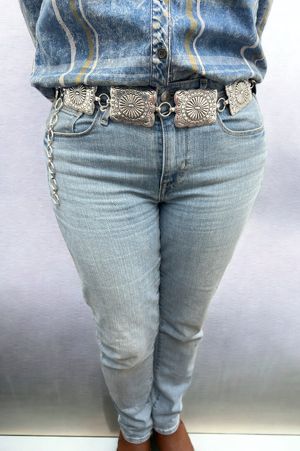 Western Rectangle Concho Link Chain Belt
