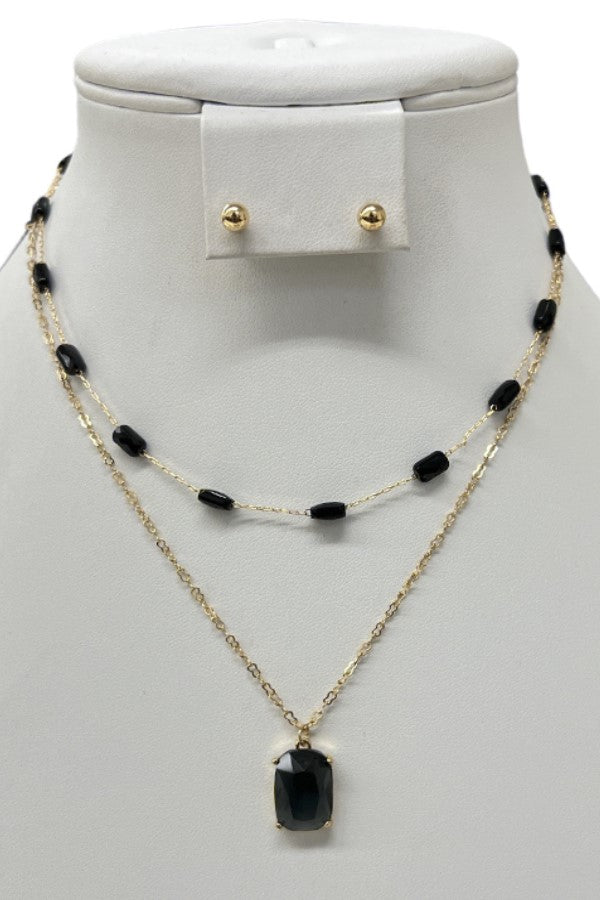 Gemstone Pendant Layered Necklace Set