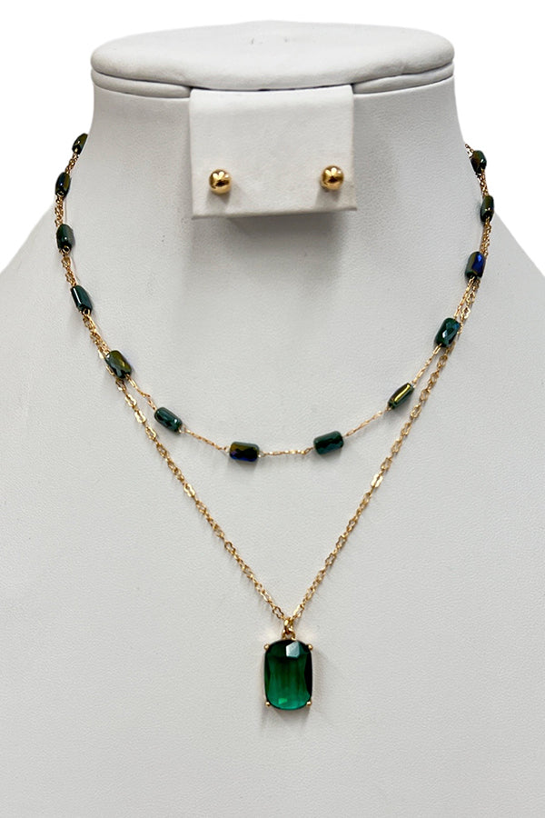 Gemstone Pendant Layered Necklace Set