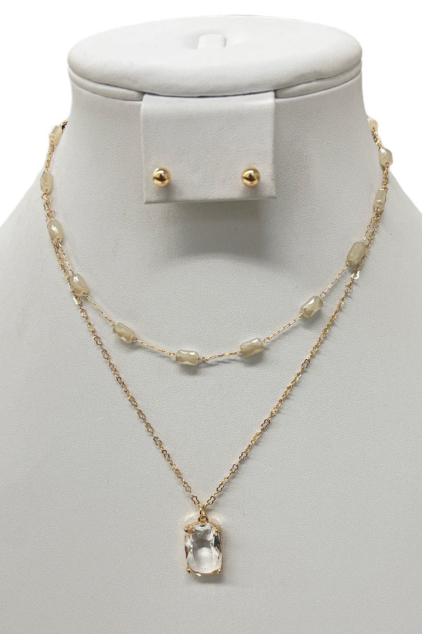 Gemstone Pendant Layered Necklace Set