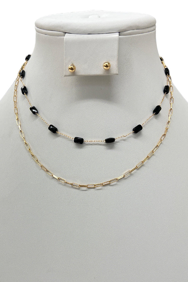 Single Chain Gem Station Layered Necklace Set