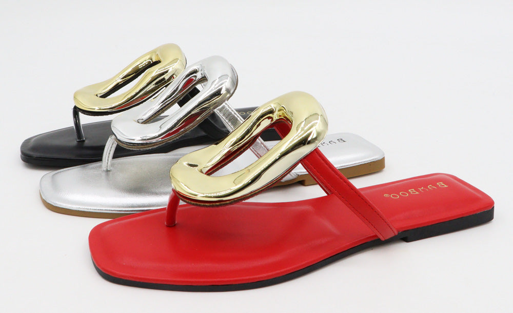 Metal Accent Flat Slip On Sandal