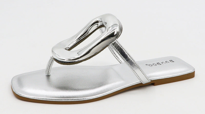 Metal Accent Flat Slip On Sandal