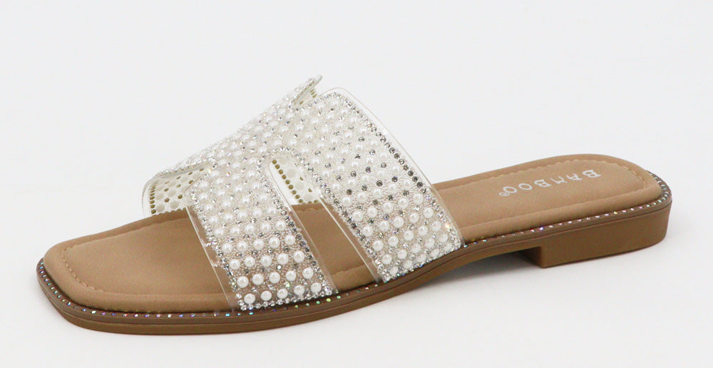 Women Clear with Pearl Accent Flat Sandal