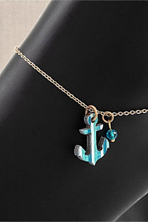 STRIPE BLUE ANCHOR CHARM CHAIN ANKLET