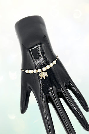CZ STONE PAVE ELEPHANT CHARM PEARL BEAD SLIDER BRACELET