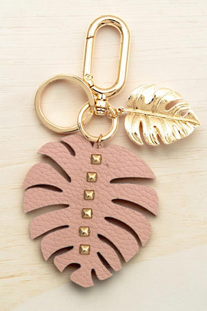 MONSTERA LEAF CUT OUT FAUX LEATHER KEYCHAIN ACCESSORY
