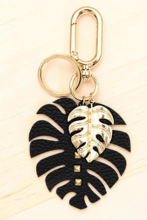 MONSTERA LEAF CUT OUT FAUX LEATHER KEYCHAIN ACCESSORY