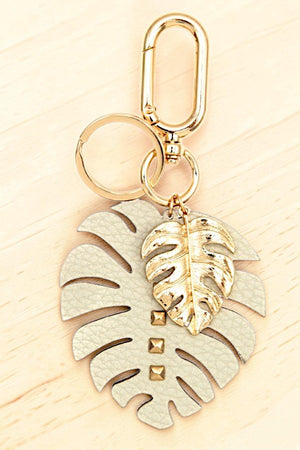 MONSTERA LEAF CUT OUT FAUX LEATHER KEYCHAIN ACCESSORY