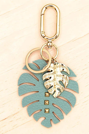MONSTERA LEAF CUT OUT FAUX LEATHER KEYCHAIN ACCESSORY
