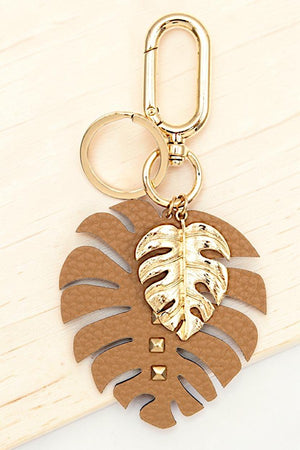 MONSTERA LEAF CUT OUT FAUX LEATHER KEYCHAIN ACCESSORY