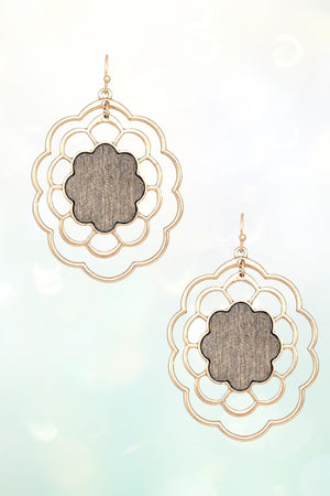 FILIGREE WOOD FLORAL EARRING