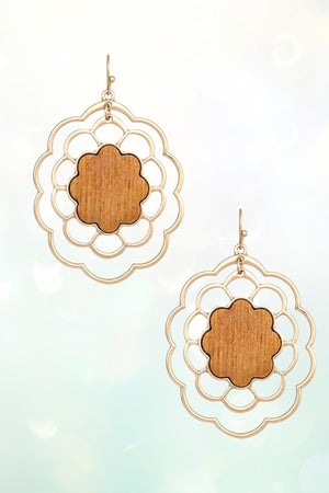 FILIGREE WOOD FLORAL EARRING