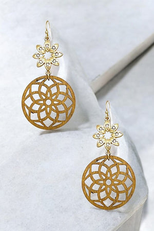 RHINESTONE ACCENT FLORAL CUT OUT DROP EARRING