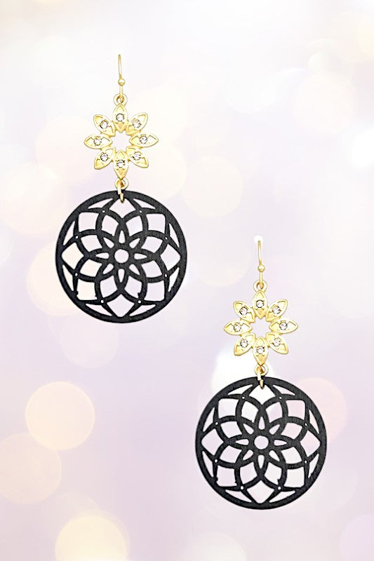 RHINESTONE ACCENT FLORAL CUT OUT DROP EARRING