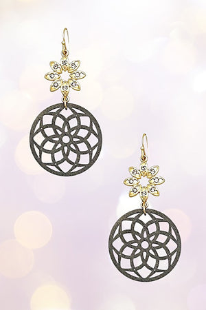 RHINESTONE ACCENT FLORAL CUT OUT DROP EARRING