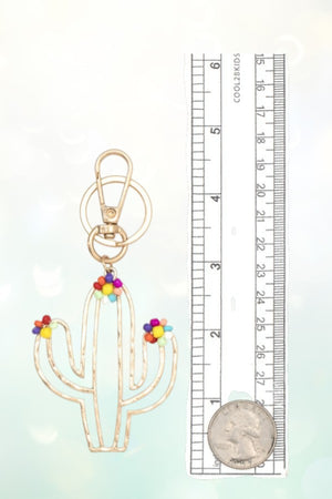 FLORAL BEAD ACCENT CACTUS OUTLINE DANGLE KEYCHAIN