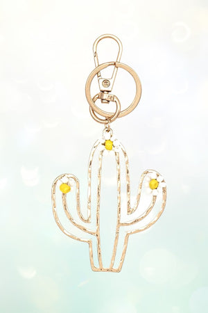 FLORAL BEAD ACCENT CACTUS OUTLINE DANGLE KEYCHAIN