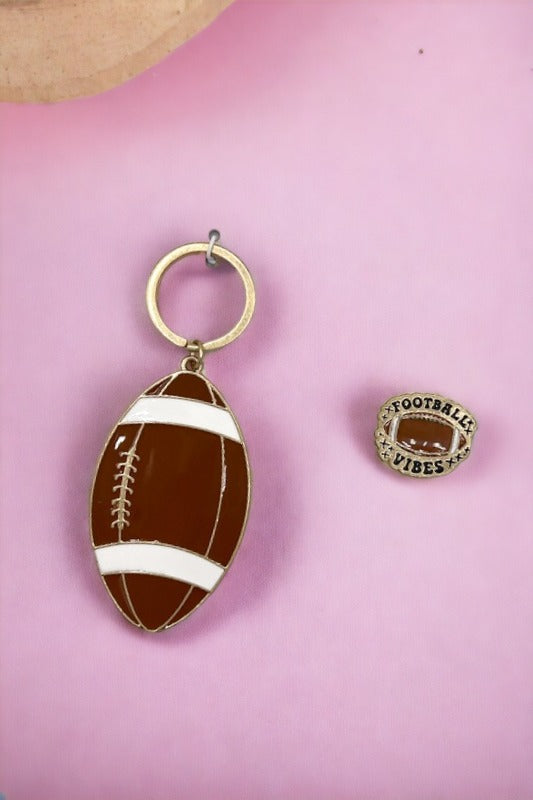 Football Keychain with Brooch Set