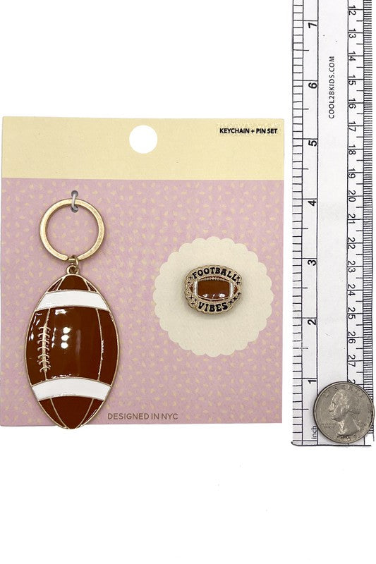 Football Keychain with Brooch Set