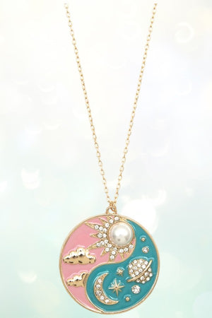 SUN AND MOON PENDANT LONG NECKLACE