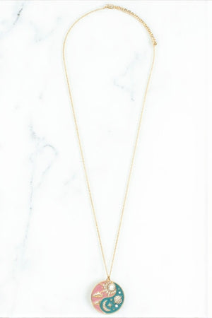 SUN AND MOON PENDANT LONG NECKLACE