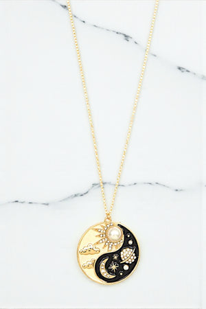 SUN AND MOON PENDANT LONG NECKLACE