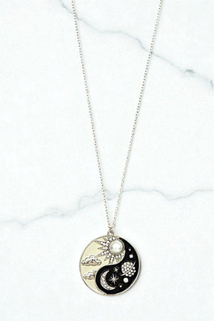 SUN AND MOON PENDANT LONG NECKLACE
