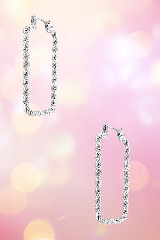 Rectangle Twist Detail Huggie Drop Earring