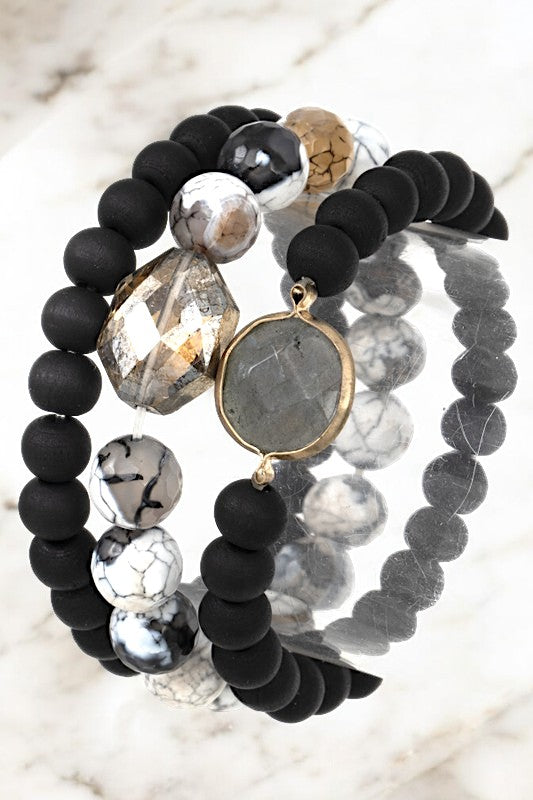 SEMI PRECIOUS STONE BEAD BRACELET SET