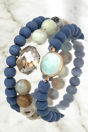 SEMI PRECIOUS STONE BEAD BRACELET SET