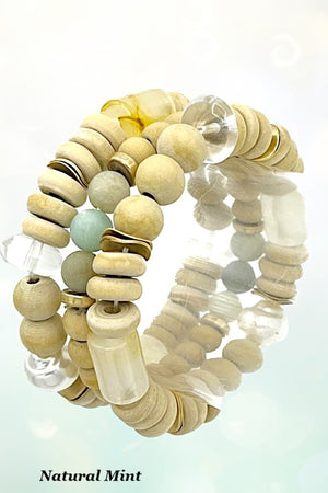 Multi Wood Semi Precious Bead Bracelet Set