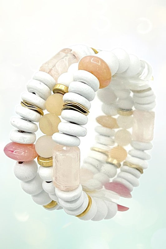 Multi Wood Semi Precious Bead Bracelet Set