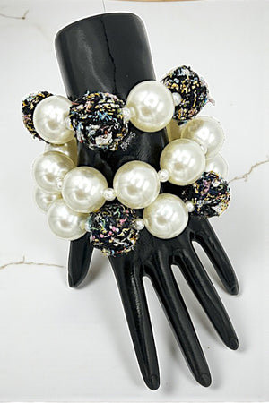 WOVEN BEAD PEARL MIX STATEMENT BRACELET