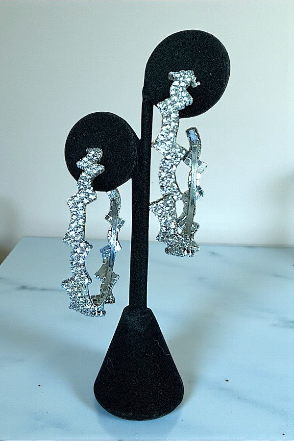 ZIGZAG RHINESTONE PAVE SEMI HOOP EARRING
