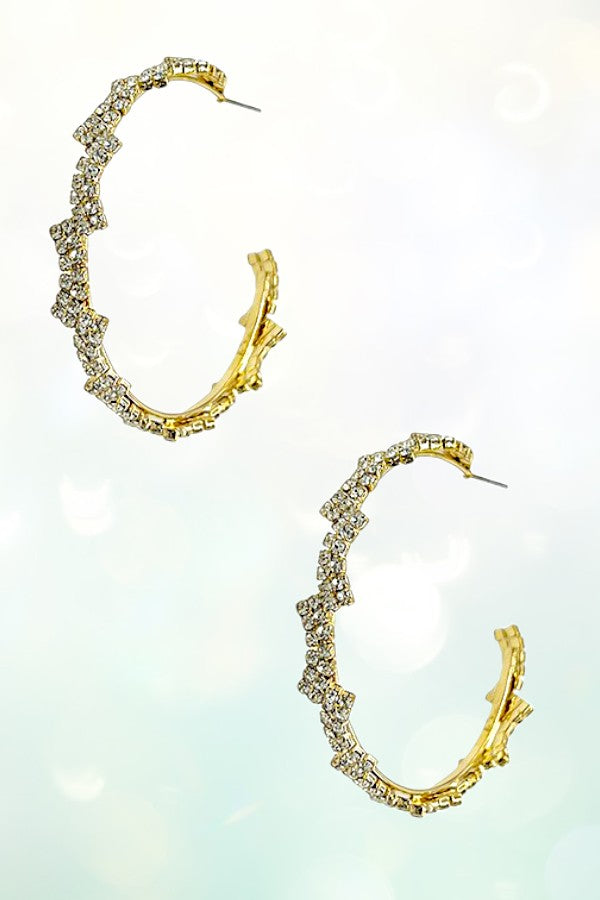 ZIGZAG RHINESTONE PAVE SEMI HOOP EARRING